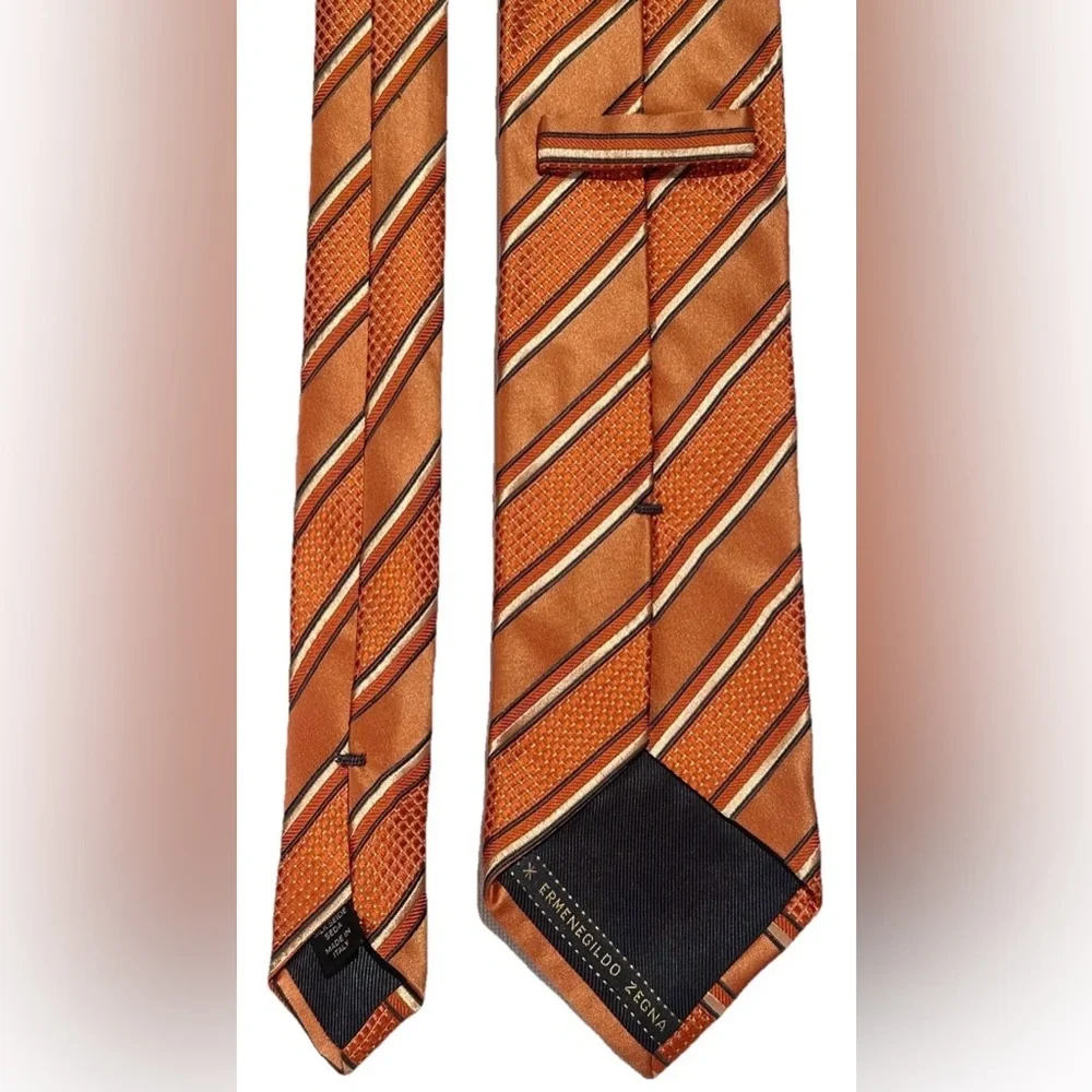$250 NEW ERMENEGILDO ZEGNA TIE SILK ORANGE TANGERINE TONES DIAGONAL STRIPES